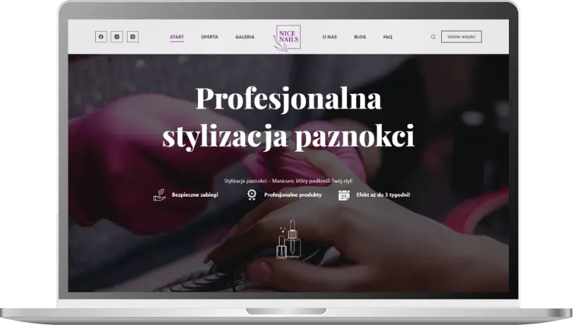 laptop a na jego ekranie Strona internetowa dla Stylistki paznokci